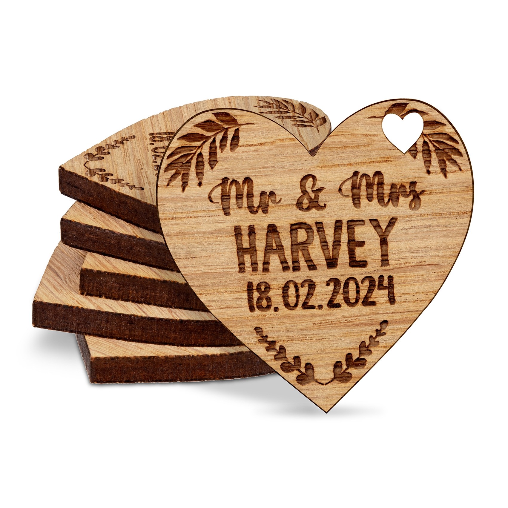 Personalised Mr & Mrs Leaves Floral Love Hearts Wedding Favours Table Decorations Wooden Confetti Scatters Charms Custom