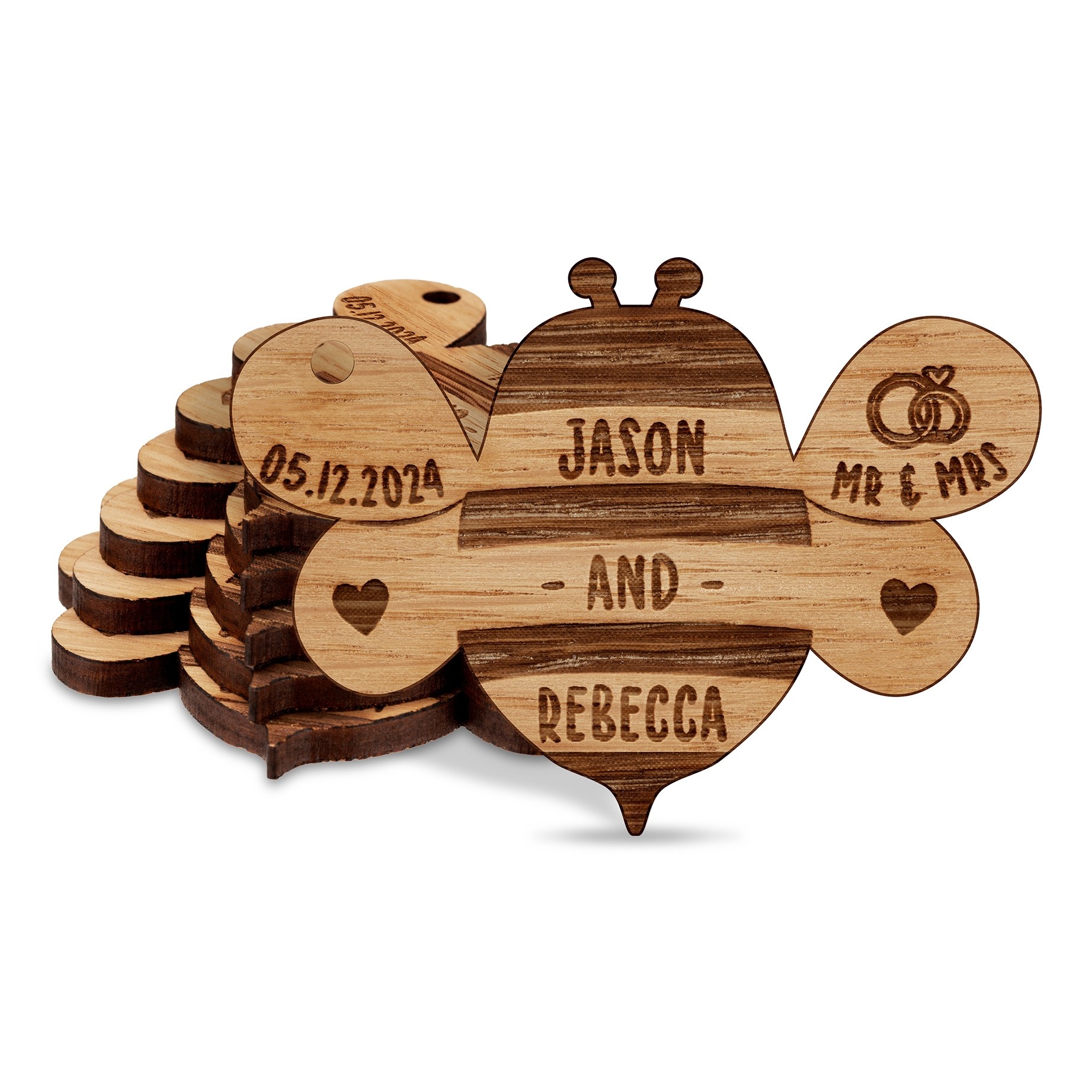 Personalised Bumble Bee Names Wedding Favours Table Decorations Wooden Confetti Sprinkles Scatters Charms Custom Tags