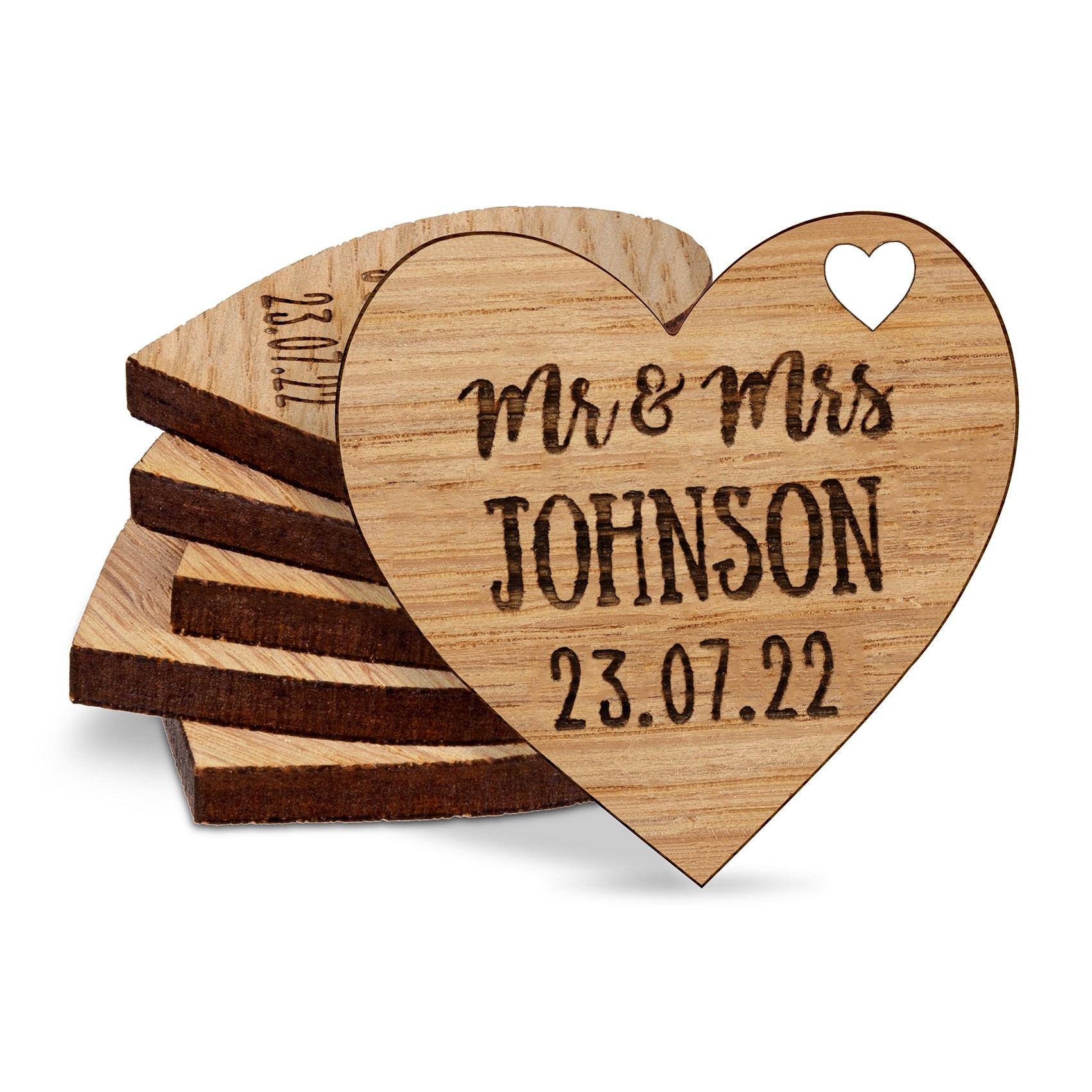 Personalised Custom Mr & Mrs Name Date Love Hearts Wedding Favours Table Decorations Wooden Confetti Sprinkles Scatters Charms Custom