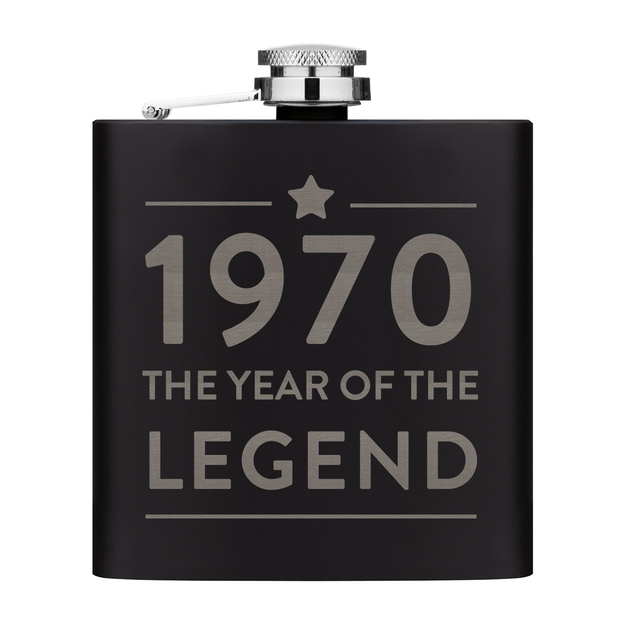 Personalised 6oz PU Leather Hip Flask Matte Black Stainless Steel The Year Of The Legend Birthday 18th 21st 30th 40th 50th 60th 70th 80th