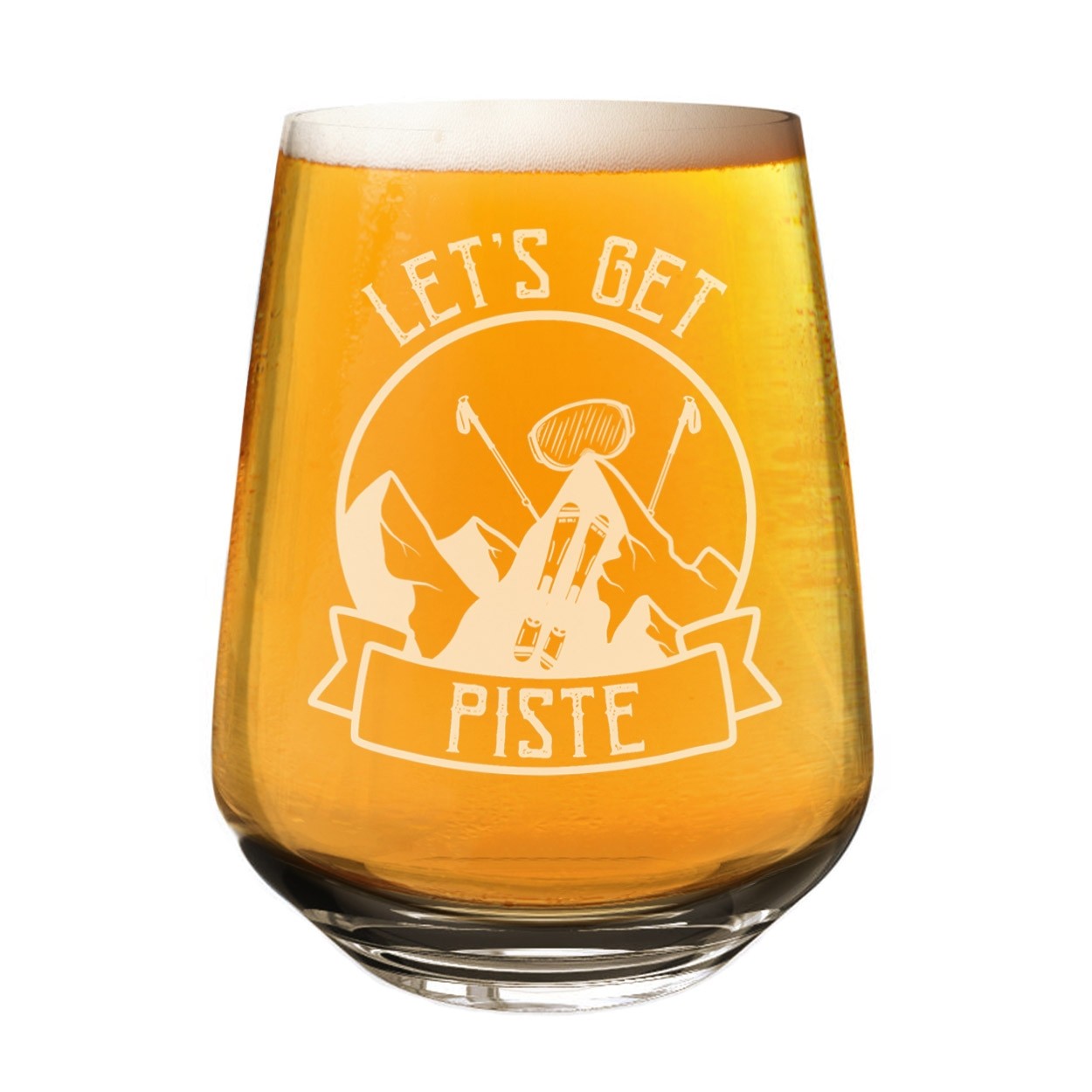 Let's Get Piste Pissed Skiing Craft Beer Gin Wine Tumbler Glass Cider 2/3 Pint Custom Skier Funny