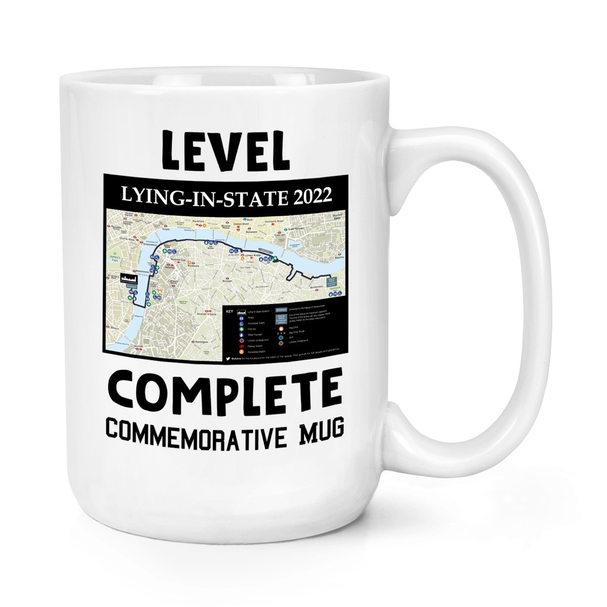 Queen Elizabeth II Lying In State Queue Map Level Complete 1926 - 2022 15oz Large Mug Cup Commemorative Gift Ma'am 