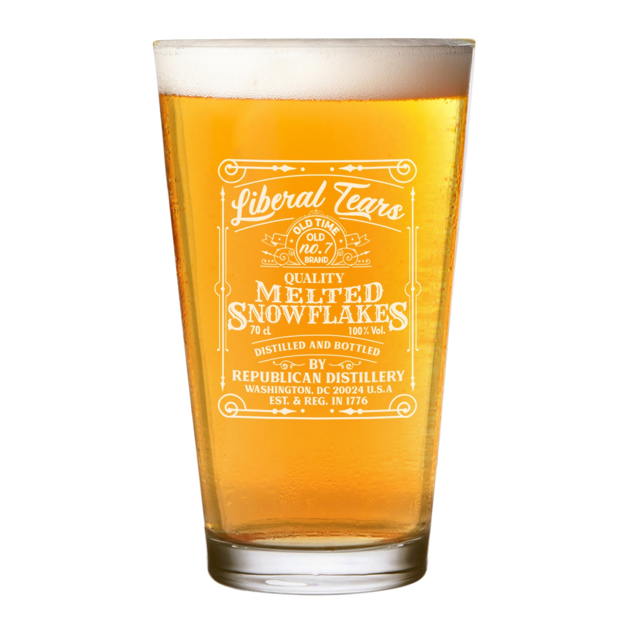 Liberal Tears Distillery Shaker Pint Glass Craft Beer Cider Melted Snowflakes MAGA Funny Joke 2024 Trump