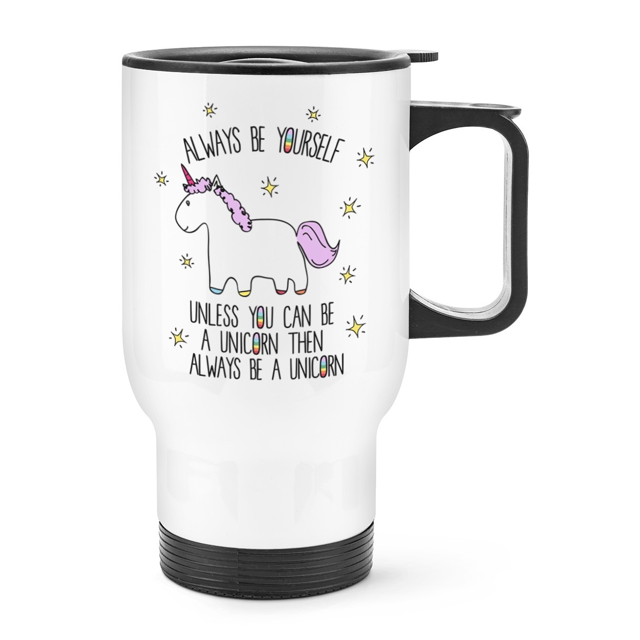 Lila Unicorn Always Be Yourself Handled Travel Mug Cup
