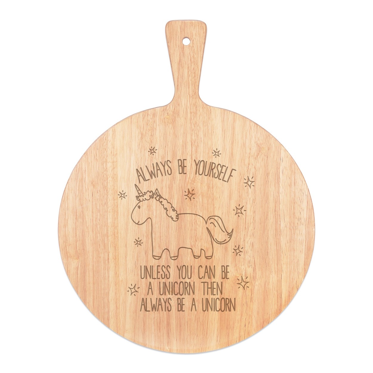 Lila Unicorn Always Be Yourself  Pizza Board Paddle Serving Tray Handle Round Wooden 45x34cm