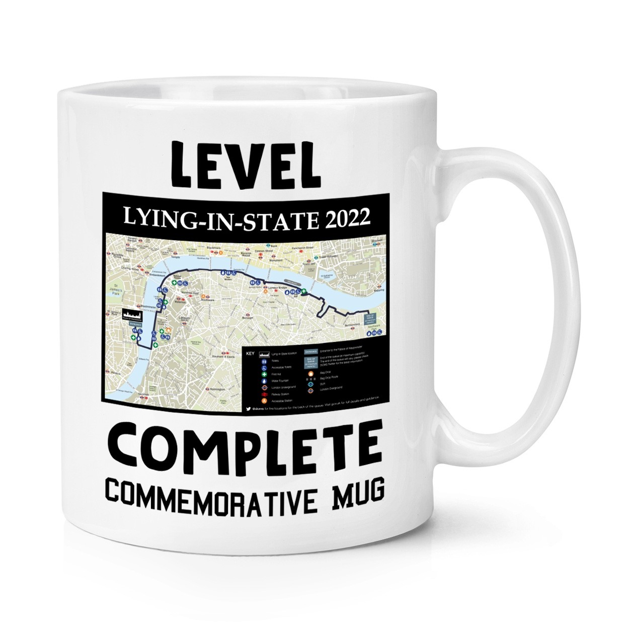 Queen Elizabeth II Lying In State Queue Map Level Complete 1926 - 2022 10oz Mug Cup Commemorative Gift