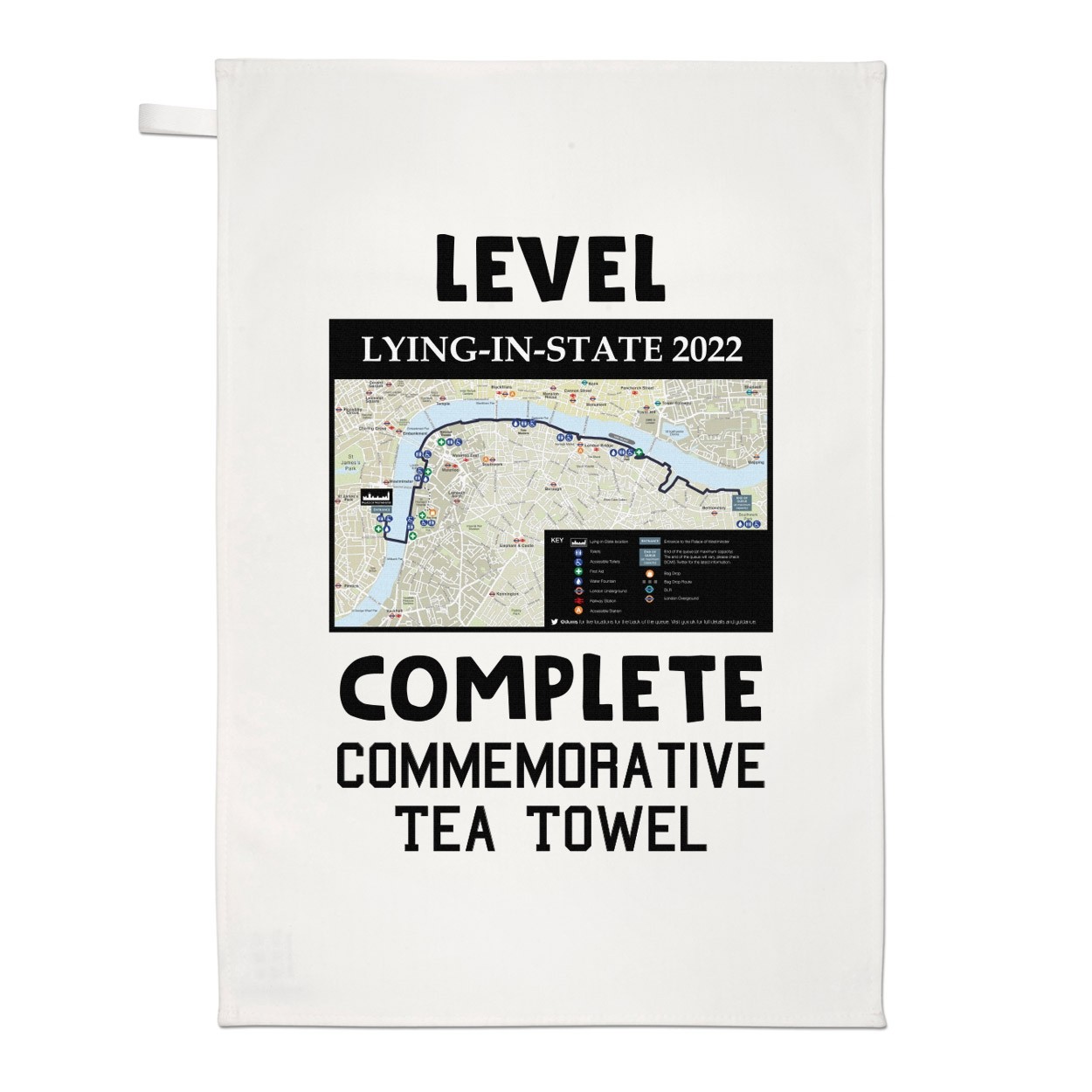 Queen Elizabeth II Lying In State Queue Map Level Complete 1926 - 2022 Tea Towel Dish Cloth Flag Commemorative Gift Her Majesty