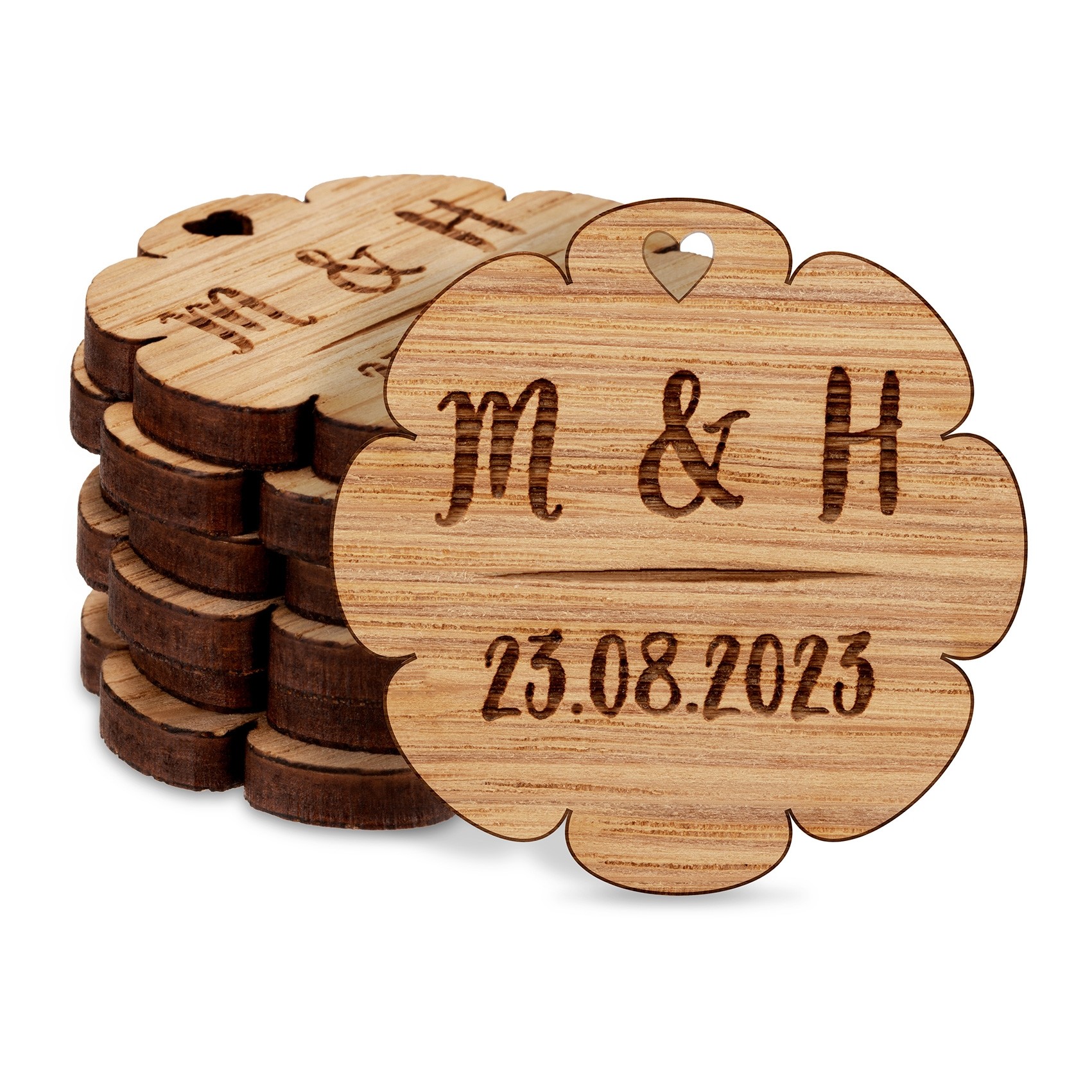 Personalised Initials Wedding Favours Table Decorations Flower Floral Wooden Confetti Sprinkles Scatters Charms Custom Tags