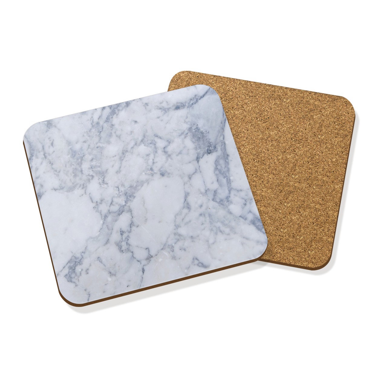 WHITE & GREY MARBLE EFFECT CLASSIC DRINKS COASTER MAT CORK SQUARE SET X4