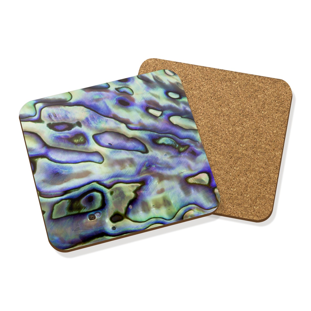 MOTHER OF PEARL EFFECT DRINKS COASTER MAT CORK SQUARE SET X4