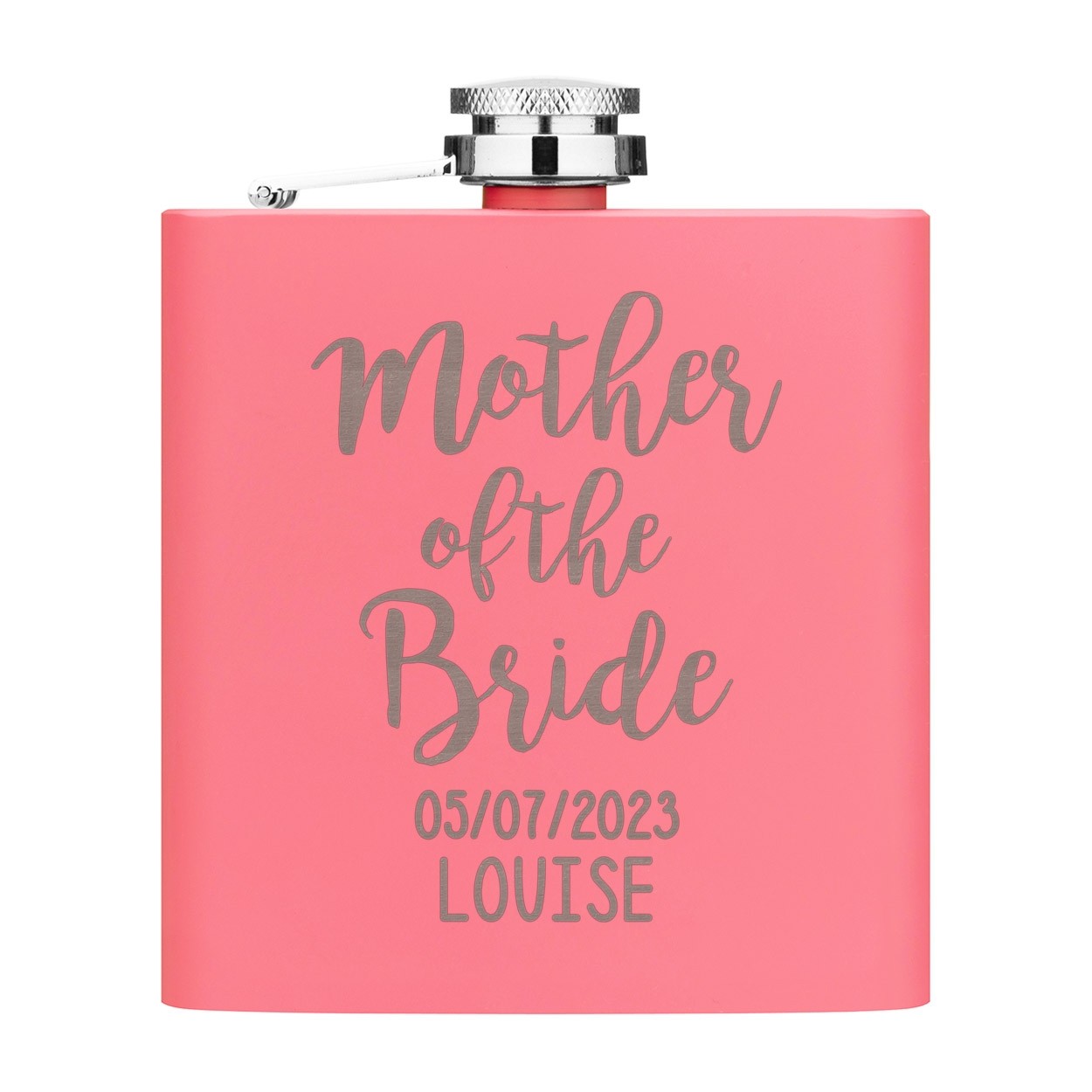 Personalised Mother Of The Bride Name Date 6oz Hip Flask Matte Pink Stainless Steel Wedding Custom
