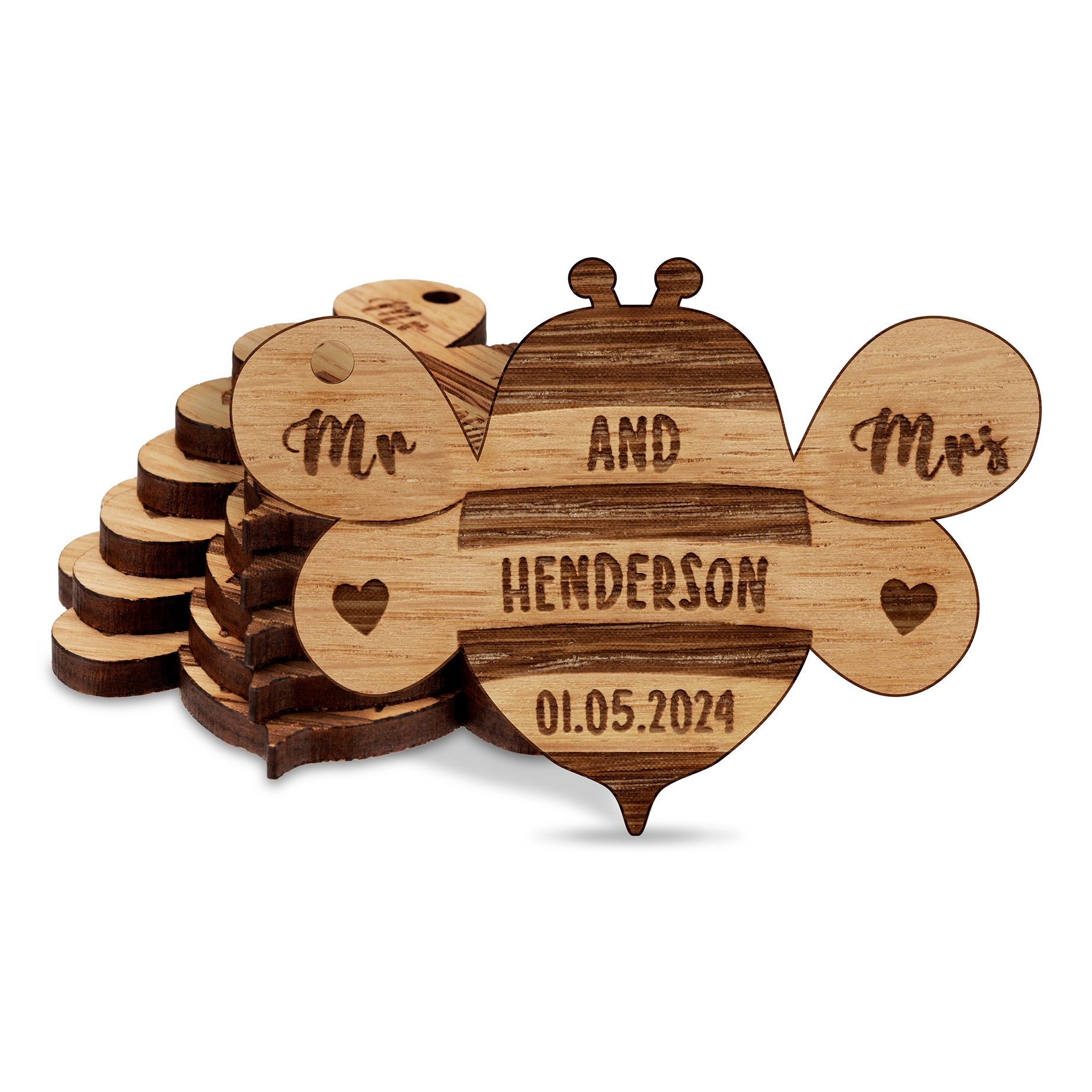 Personalised Bumble Bee Mr & Mrs Wedding Favours Table Decorations Wooden Confetti Sprinkles Scatters Charms Custom Tags