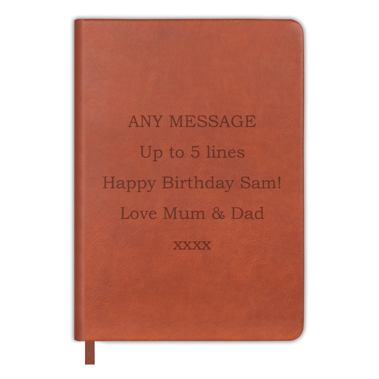 Personalised Custom Notebook Notepad Lined (A5) PU Leather Effect Tan Brown Any Message Name Initials