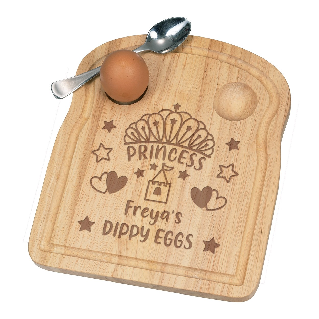 Personalised Princess Tiara Breakfast Dippy Egg Cup Board Wooden Easter