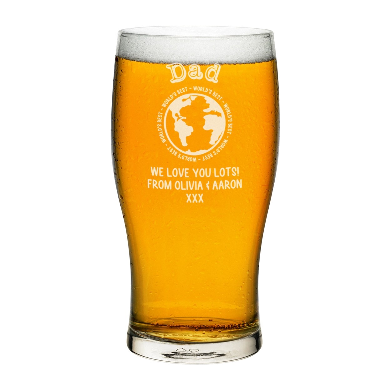 Personalised Pint Glass Tulip Worlds Best Dad Grandad Outine Globe Any Name Craft Beer Cider Custom