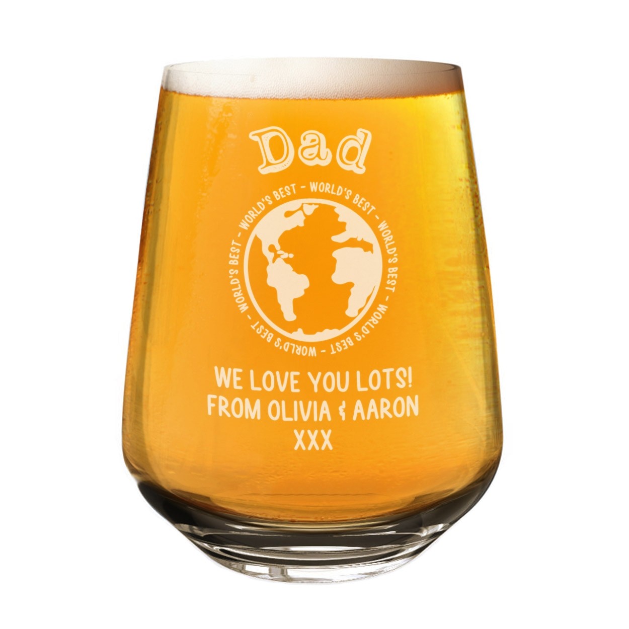 Personalised Craft Beer Tumbler Glass Worlds Best Dad Grandad Outine Globe Any Name Cider 2/3 Pint Custom