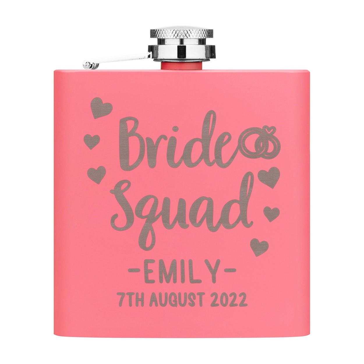 Personalised Bride Squad Name Date 6oz Hip Flask Matte Pink Stainless Steel Wedding Custom Hen Do