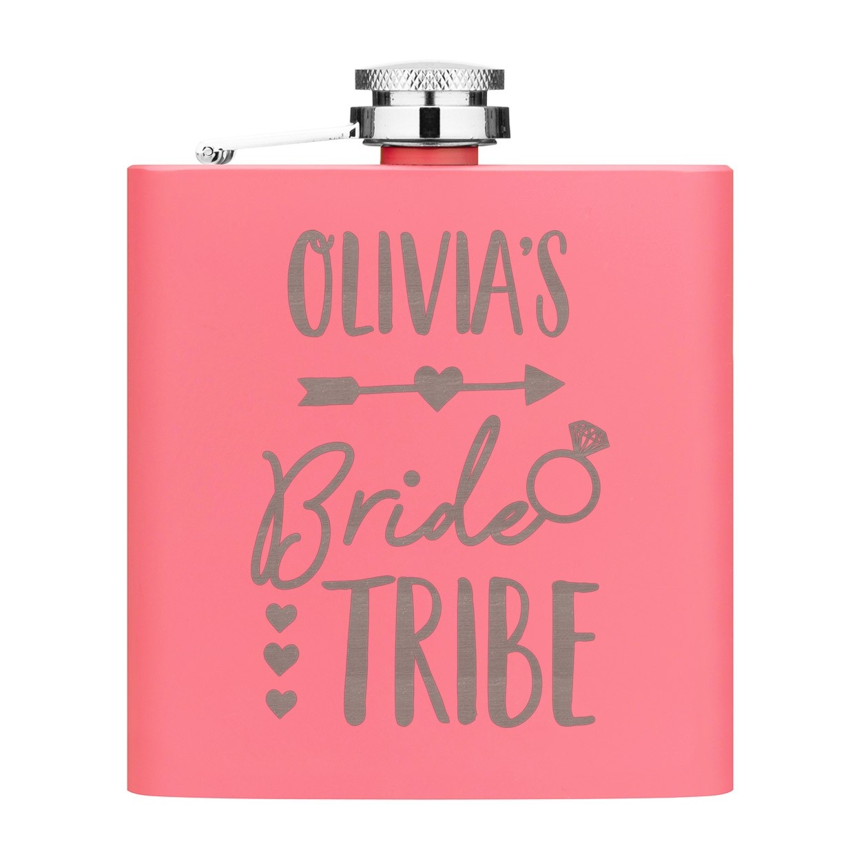Personalised Bride Tribe Name Date 6oz Hip Flask Matte Pink Stainless Steel Wedding Custom Hen Do