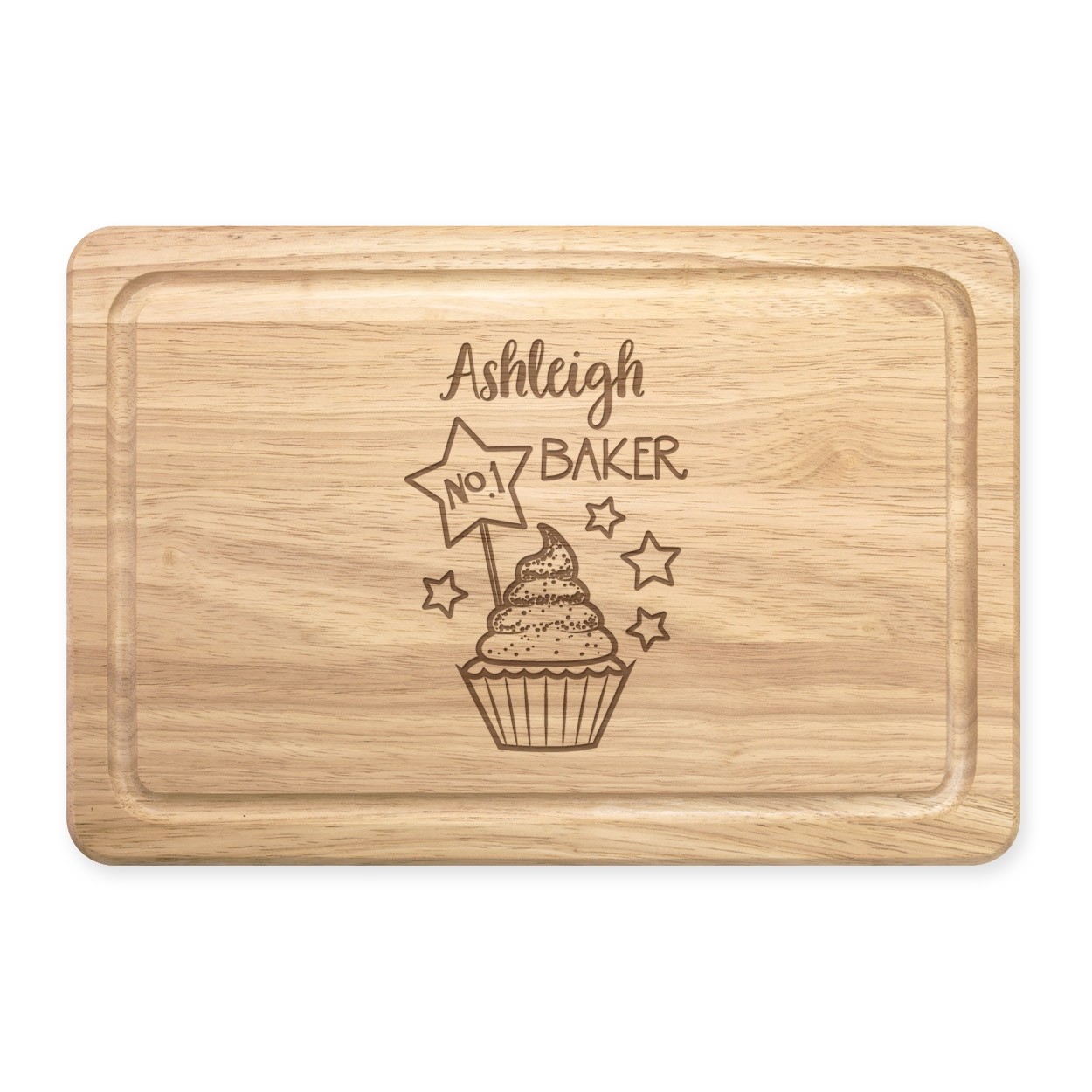 Personalised Name No.1 Baker Cupcake Rectangular Wooden Chopping Board Custom 
