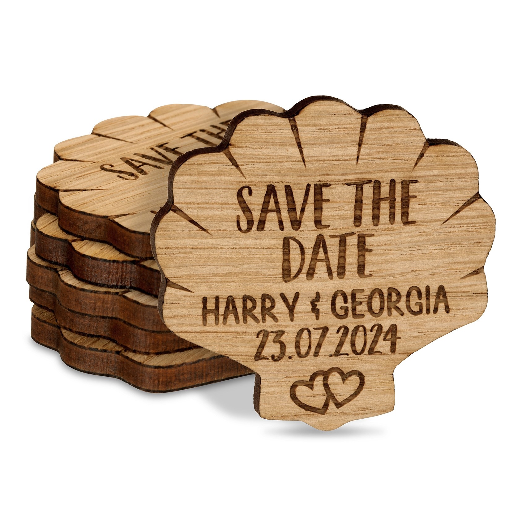 Personalised Wedding Save The Date or Evening Invitations Fridge Magnets Cards Shell Beach Envelopes Wooden Favours Charms Rustic Oak Custom 