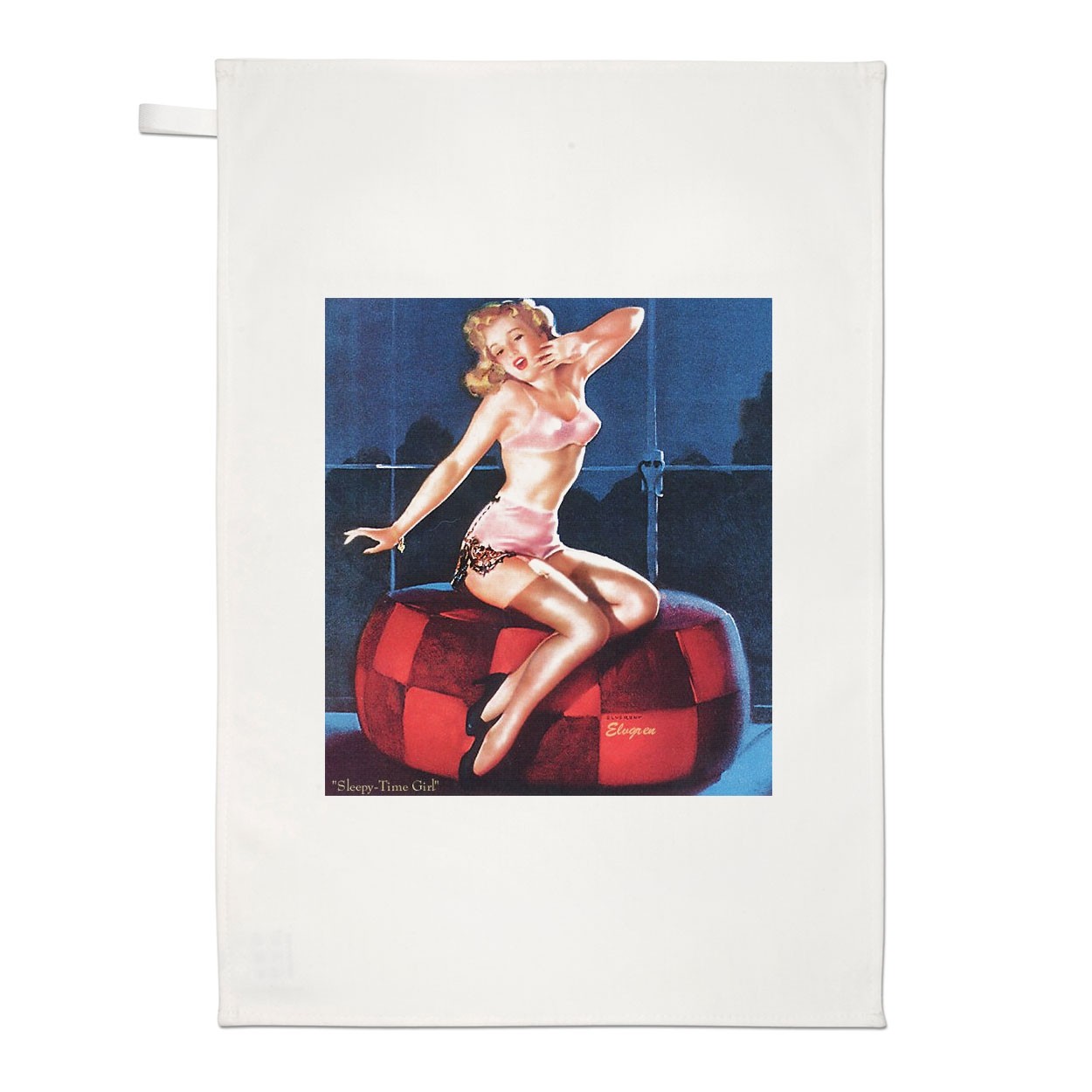 Sleepy Time Girl Pin Up Girl Tea Towel Dish Cloth By Gil Elvgren Reproduction Print