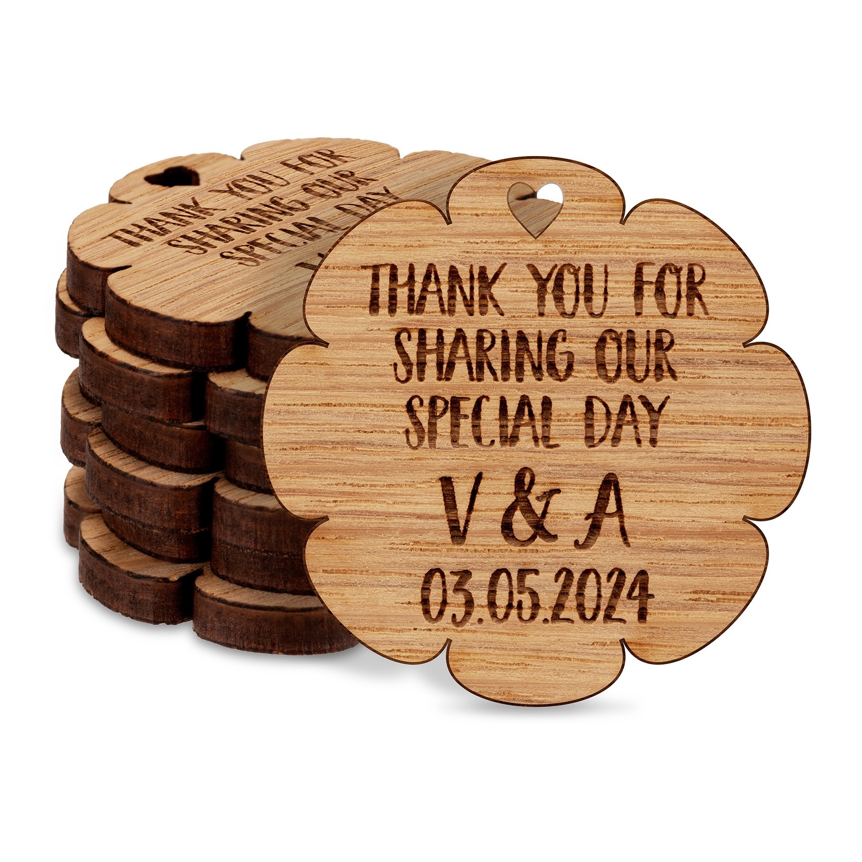 Personalised Thank You For Sharing Our Special Day Initials Wedding Favours Table Decorations Flower Floral Wooden Confetti Sprinkles Scatters Charms Custom Tags