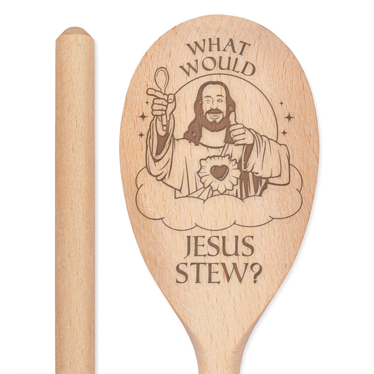 What Would Jesus Do Stew Wooden Spoon Baker Funny Christian God Religious
