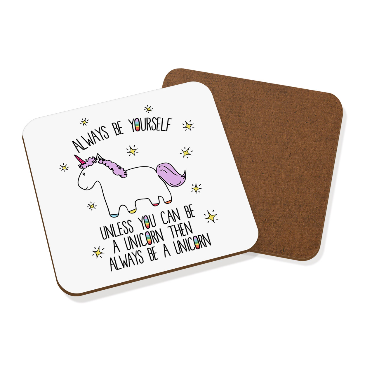 Lila Licorne Always Be Yourself dur Coaster Drinks Tapis Carré